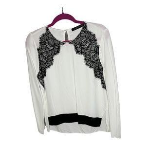 Elegant Shirt: White, Straight-Cut With Black Lac… - image 1